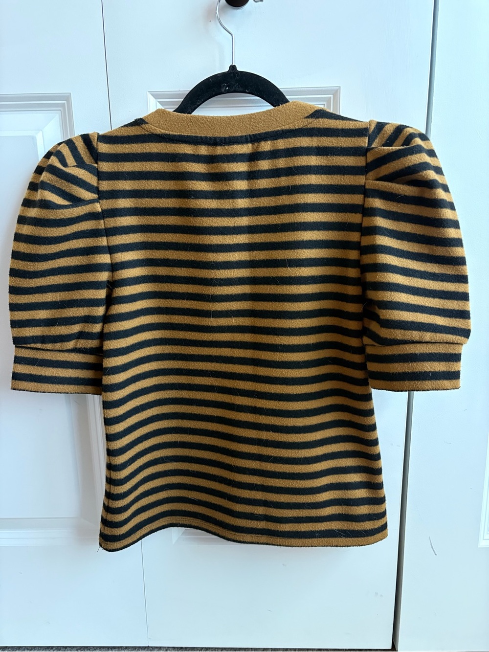 Striped Puff-Sleeve Top - Black & Mustard - Picture 2 of 4